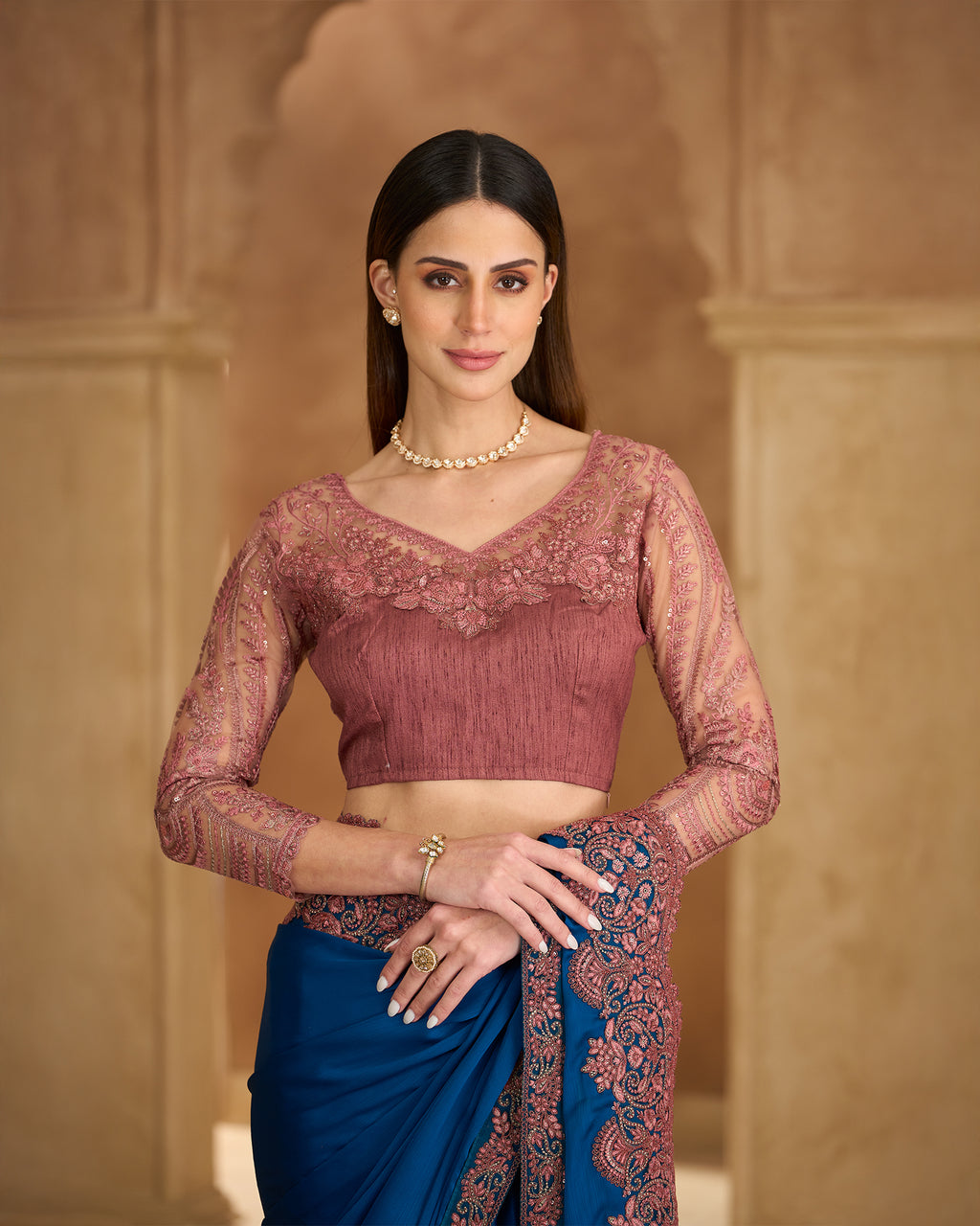 Zarmina Raaz – Teal Wine Regal Saree