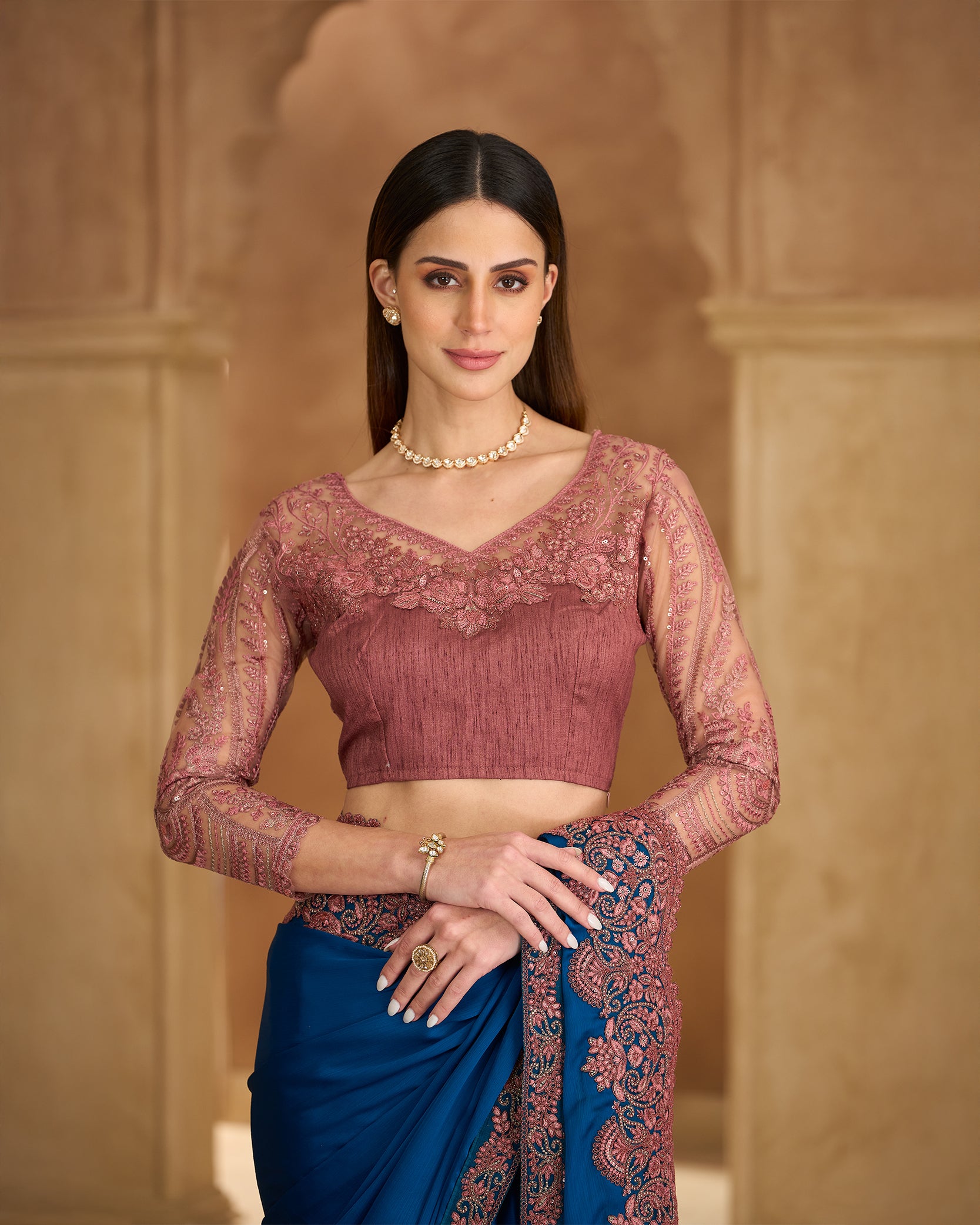 Zarmina Raaz – Teal Wine Regal Saree