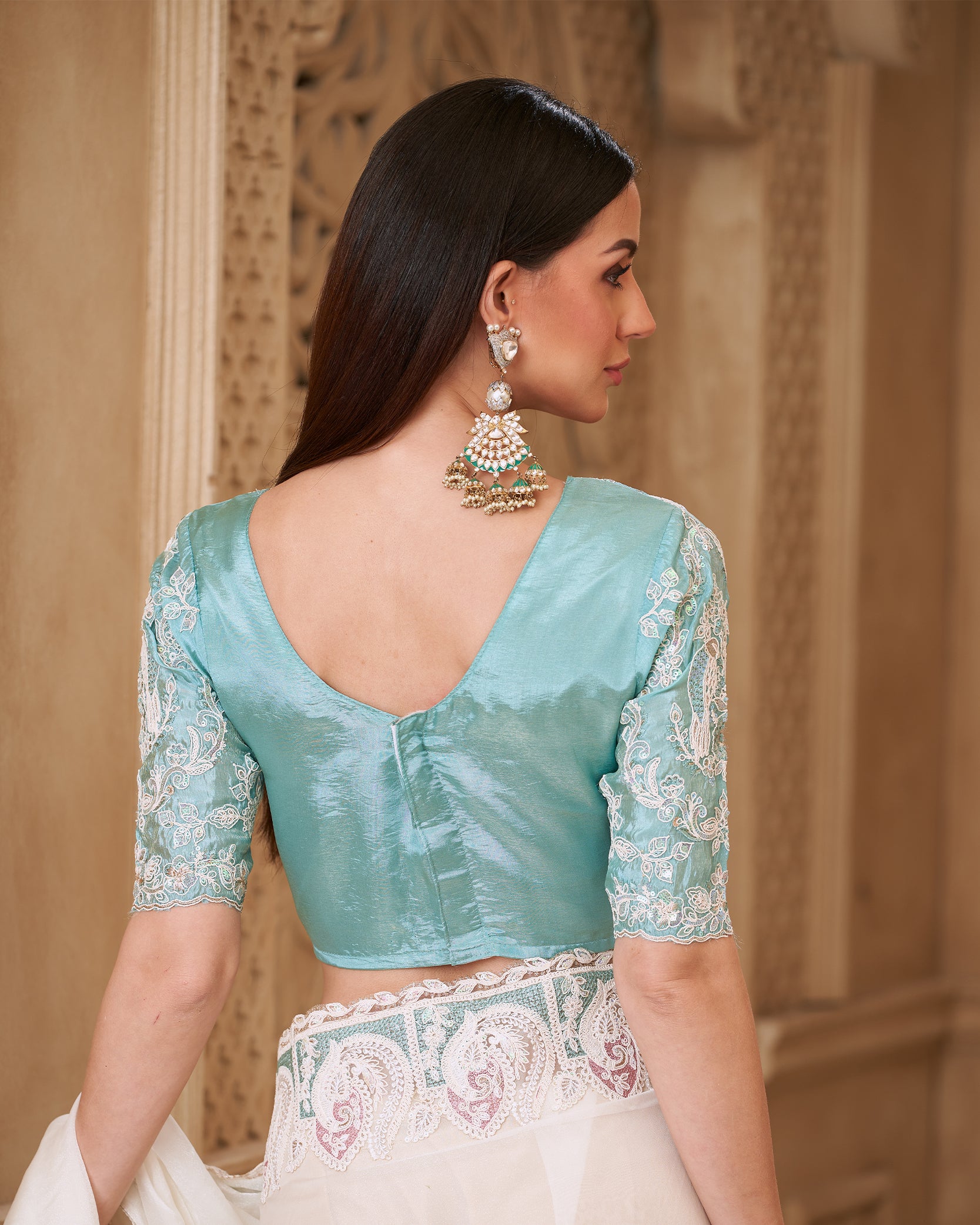 Noor-e-Zehra – Ivory Mint Heritage Saree