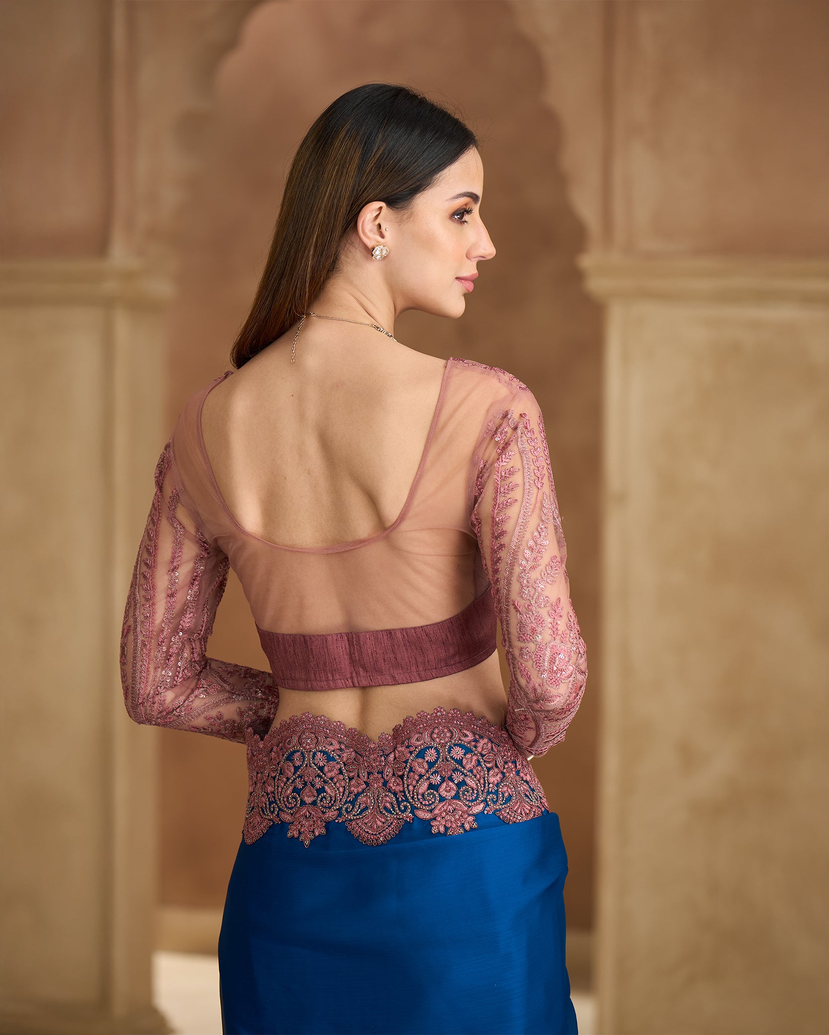 Zarmina Raaz – Teal Wine Regal Saree