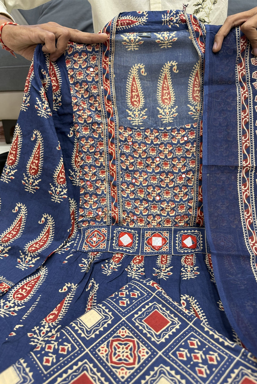 Indigo Paisley Printed Anarkali Set with Dupatta