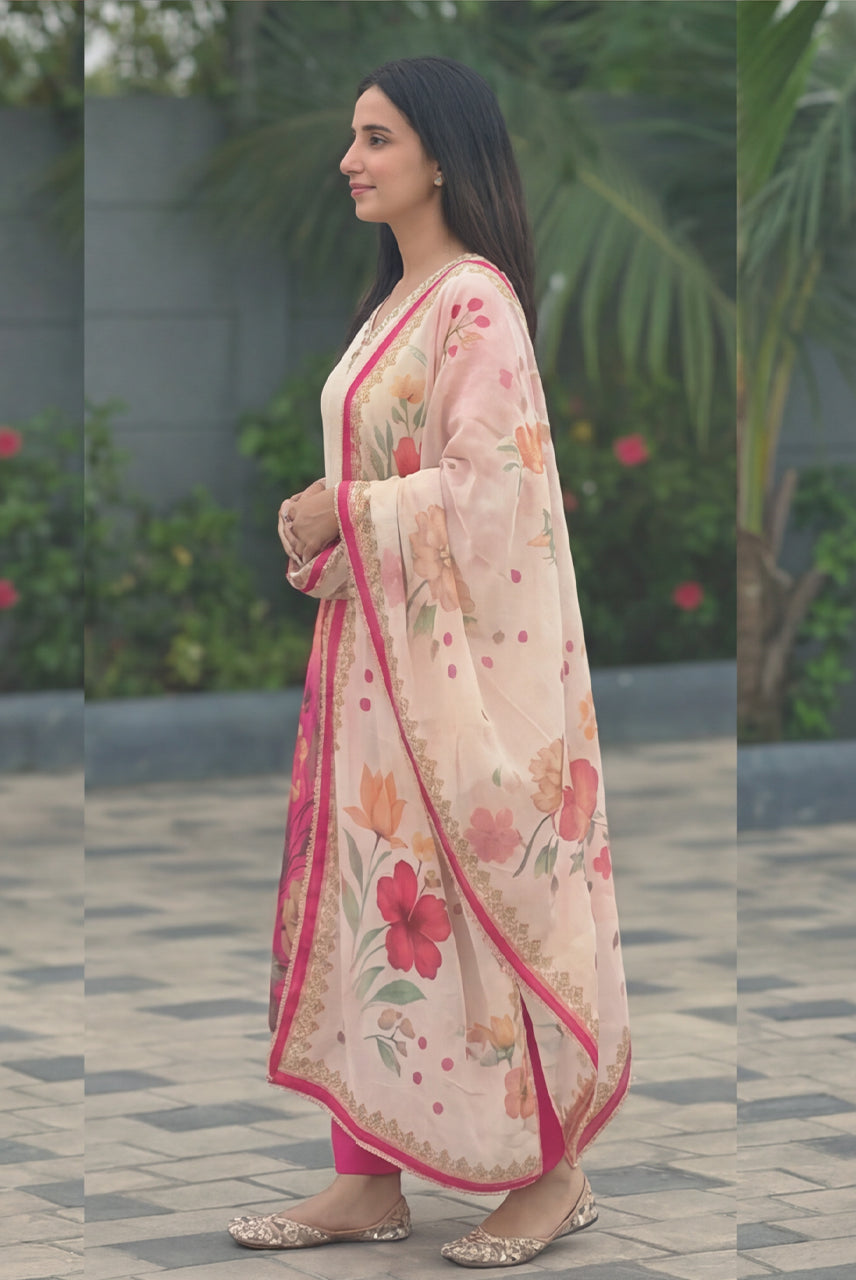 Floral Printed Straight Kurta Set with Dupatta