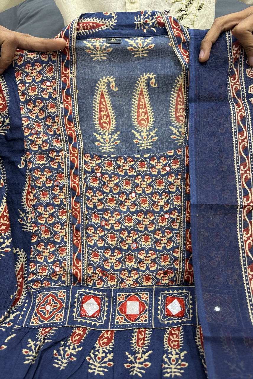 Indigo Paisley Printed Anarkali Set with Dupatta
