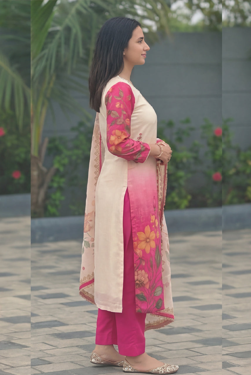 Floral Printed Straight Kurta Set with Dupatta