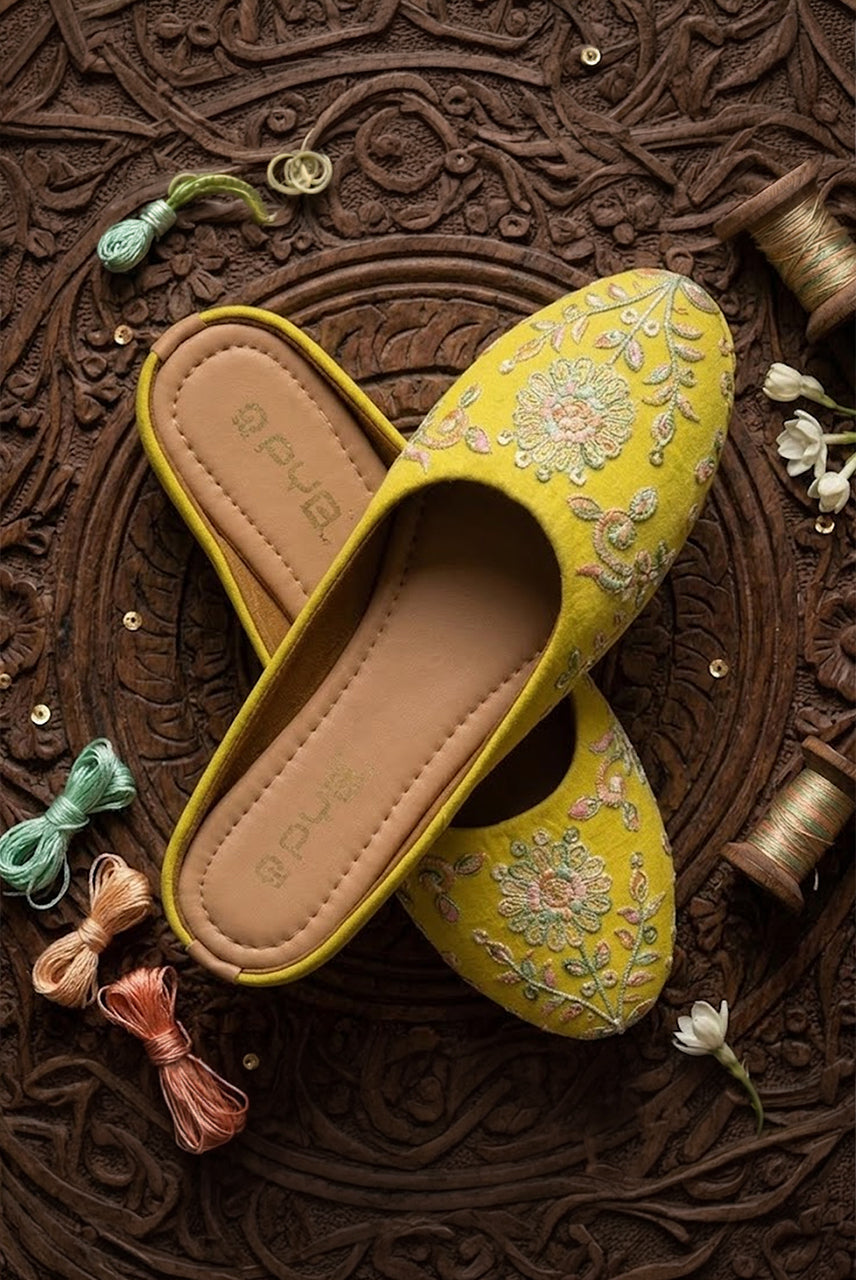 Mustard Yellow Embroidered Juttis