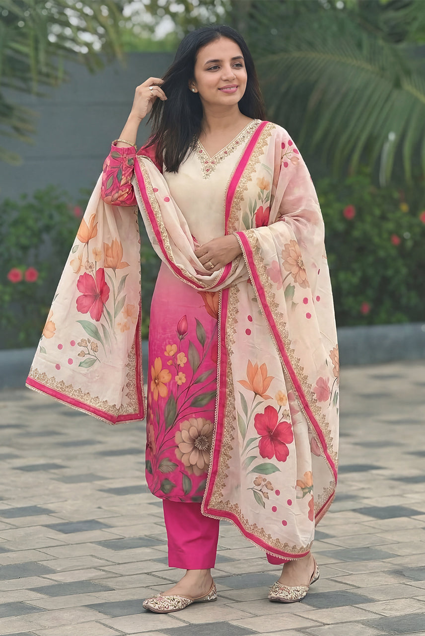 Floral Printed Straight Kurta Set with Dupatta