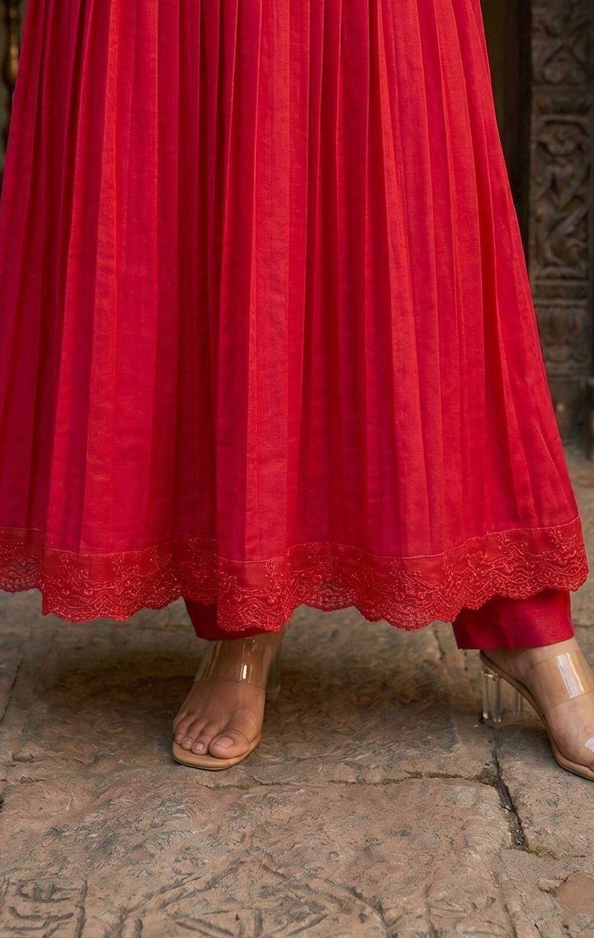 Ruhani Crimson Red Anarkali Kurta Set with Designer Dupatta