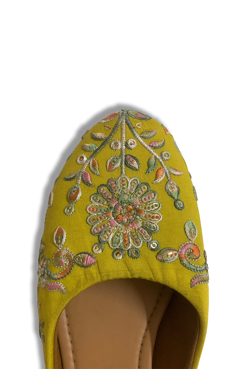 Mustard Yellow Embroidered Juttis