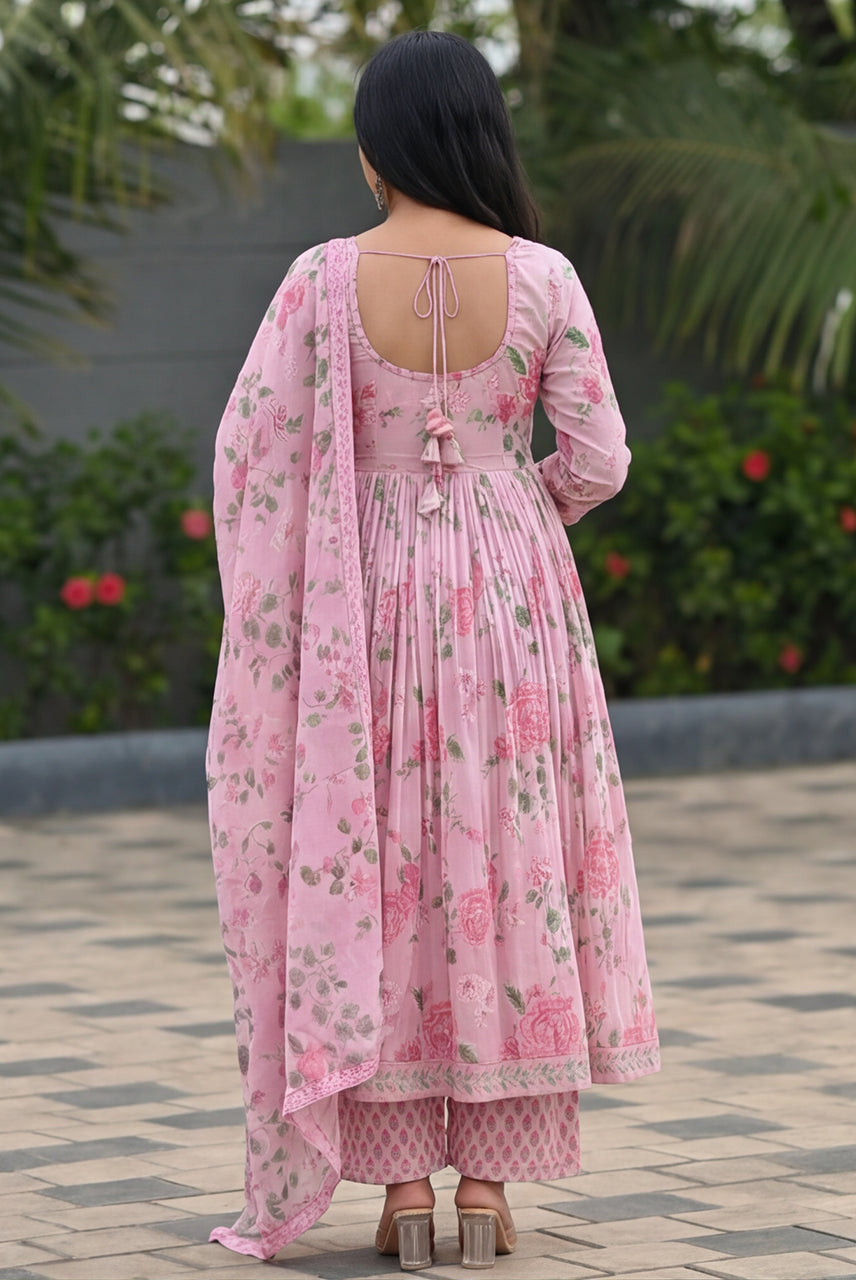 Floral Printed Anarkali Kurta Set with Dupatta