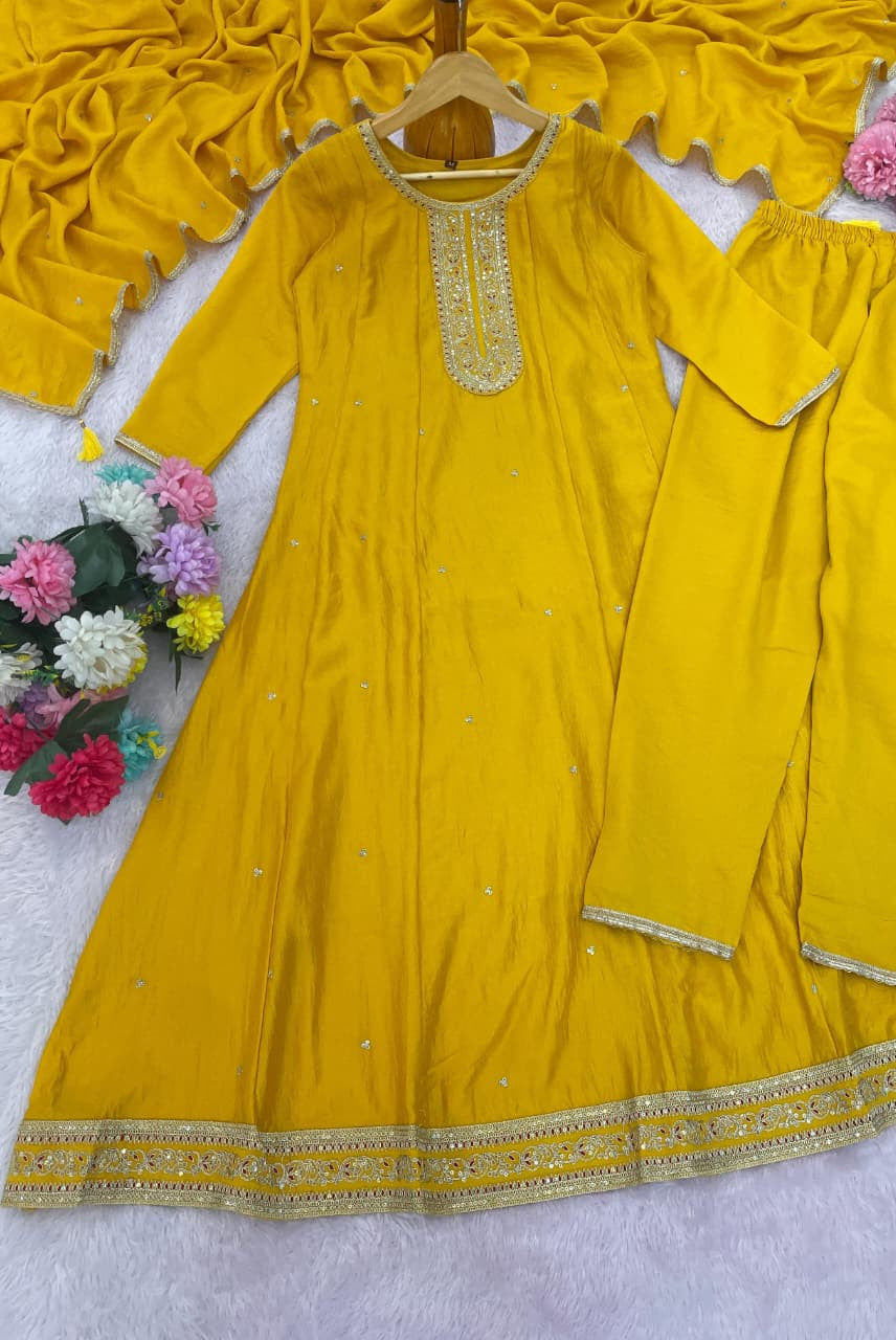 Mustard Yellow Embroidered Kurta Set with Dupatta
