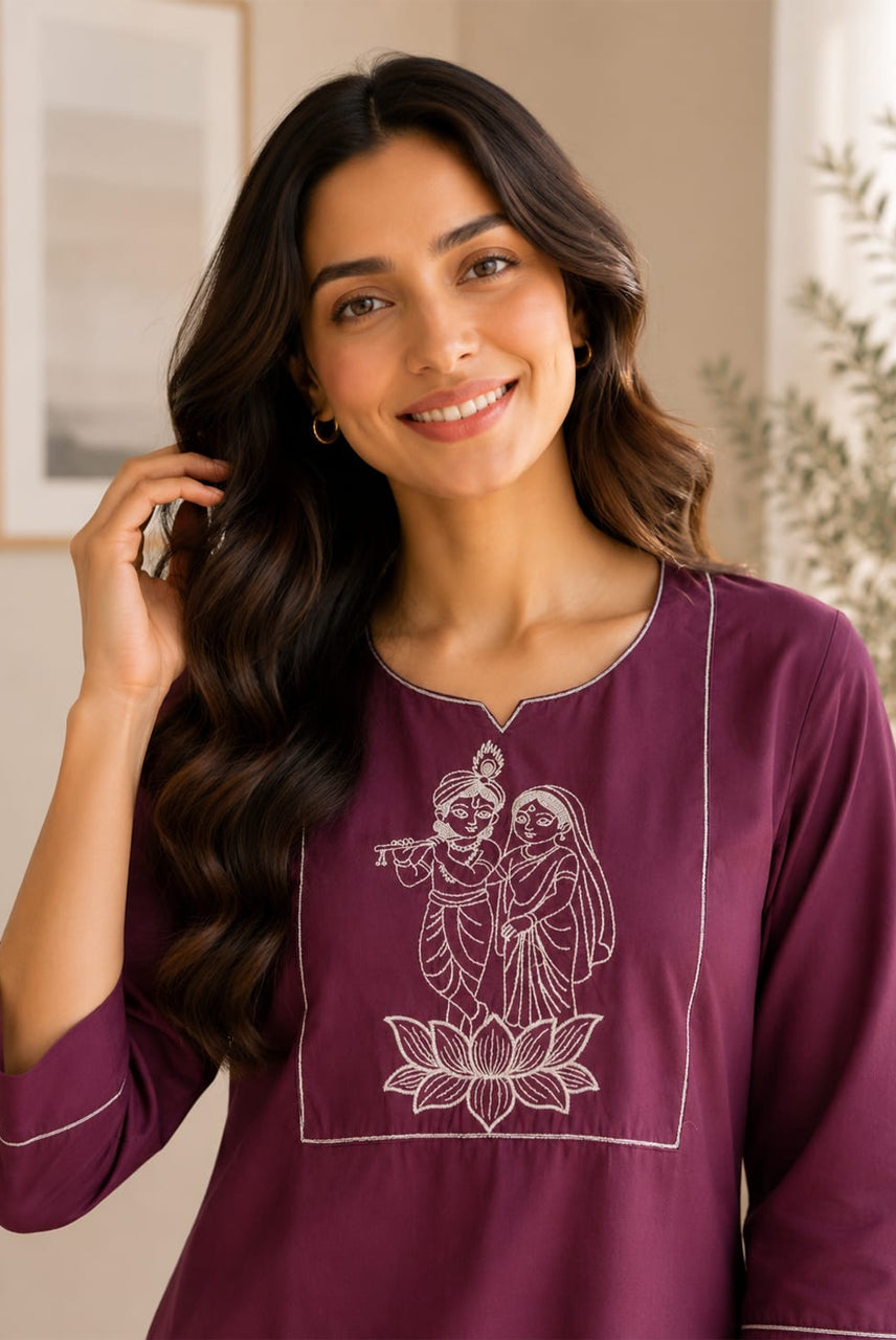 Plum Purple Embroidered Co-Ord Set for Women