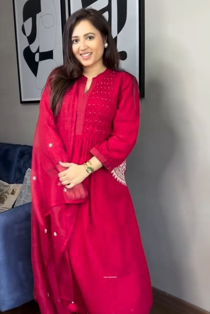 Rani Pink Embroidered Anarkali Kurta Set with Dupatta