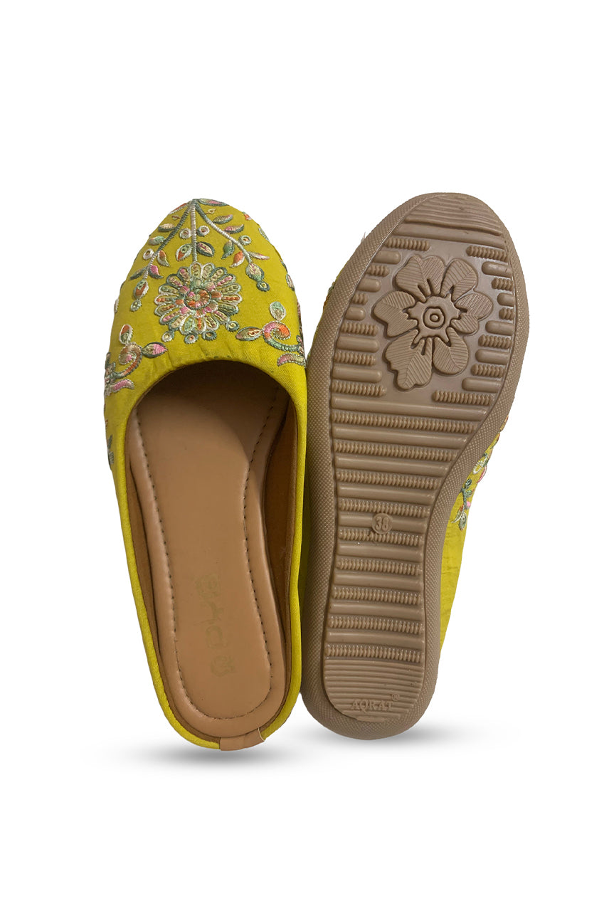 Mustard Yellow Embroidered Juttis