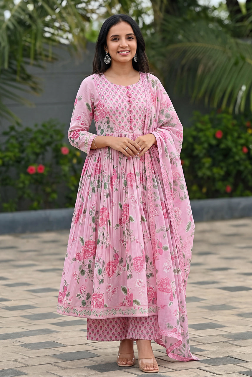 Floral Printed Anarkali Kurta Set with Dupatta