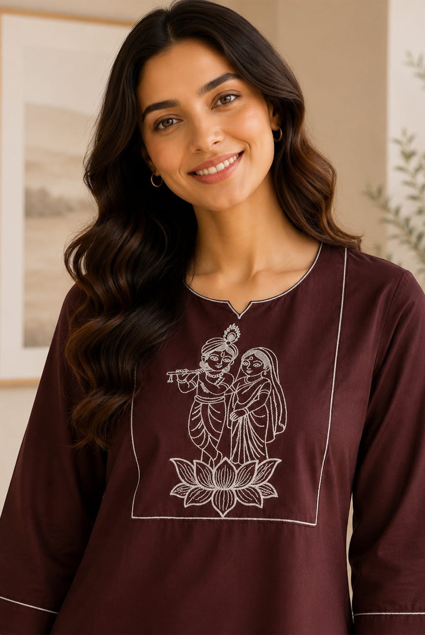 Coffee Brown Embroidered Co-Ord Set for Women