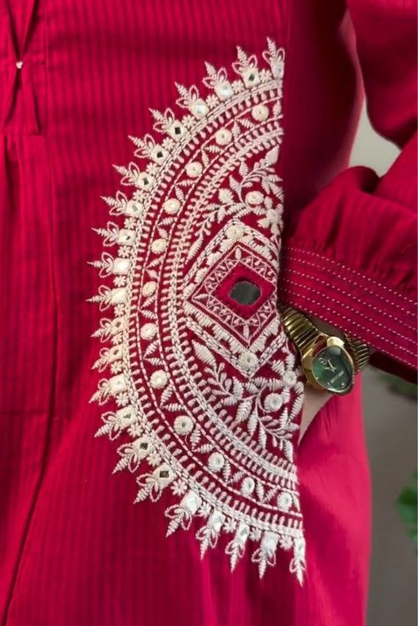 Rani Pink Embroidered Anarkali Kurta Set with Dupatta