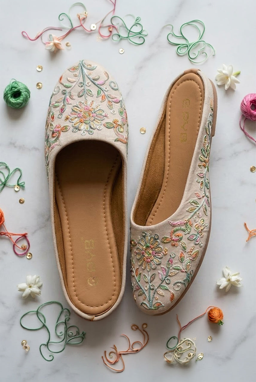 Ivory Pastel Embroidered Juttis