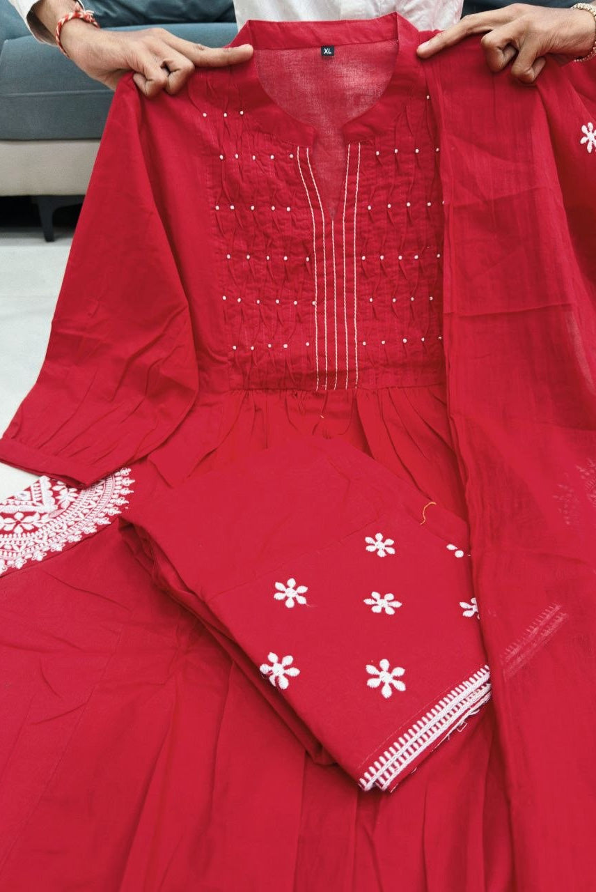 Rani Pink Embroidered Anarkali Kurta Set with Dupatta
