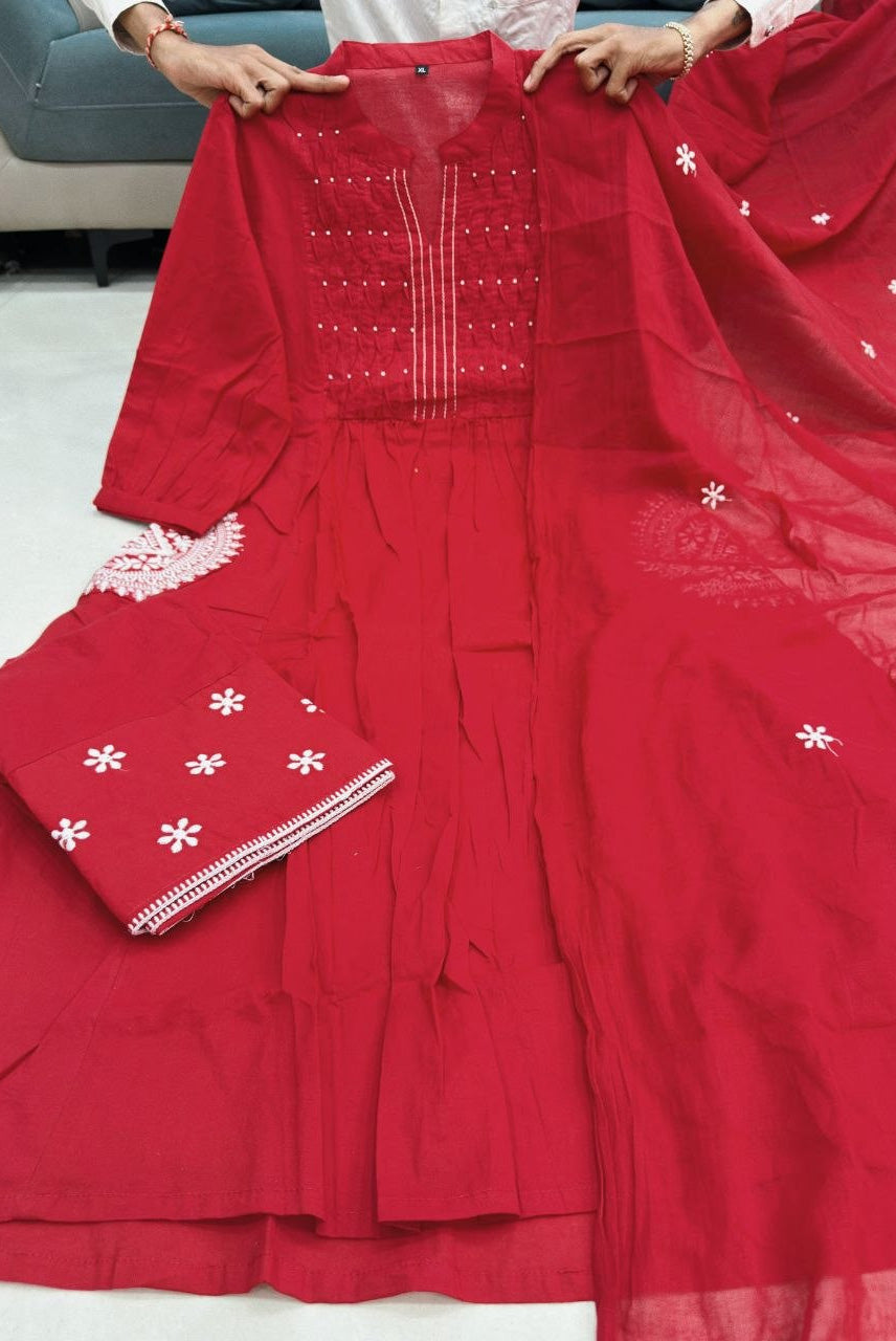 Rani Pink Embroidered Anarkali Kurta Set with Dupatta