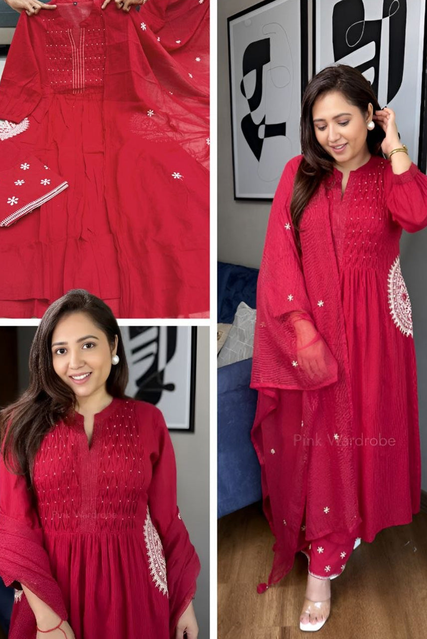 Rani Pink Embroidered Anarkali Kurta Set with Dupatta