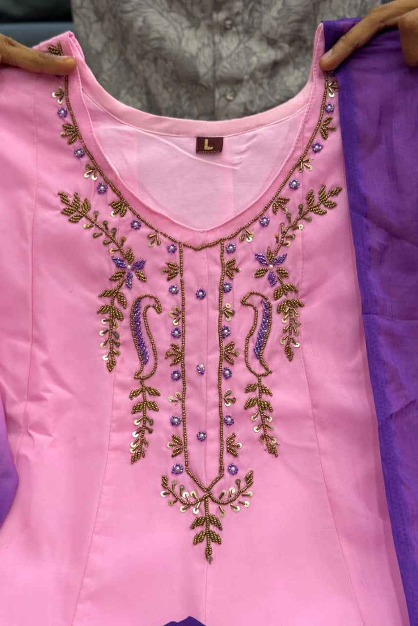 Pink Purple Ombre Embroidered Anarkali Kurta Set with Dupatta