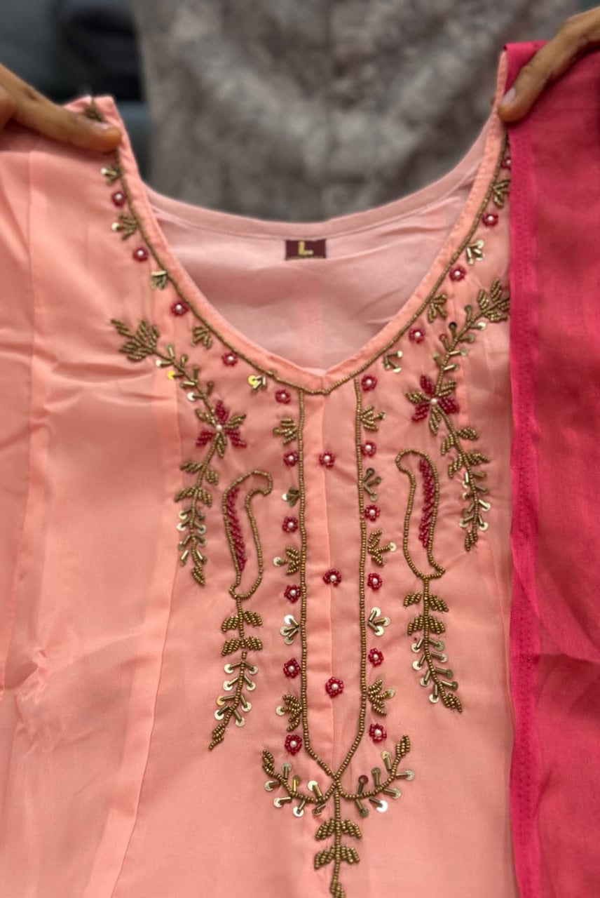 Ombre Pink Embroidered Anarkali Kurta Set with Dupatta