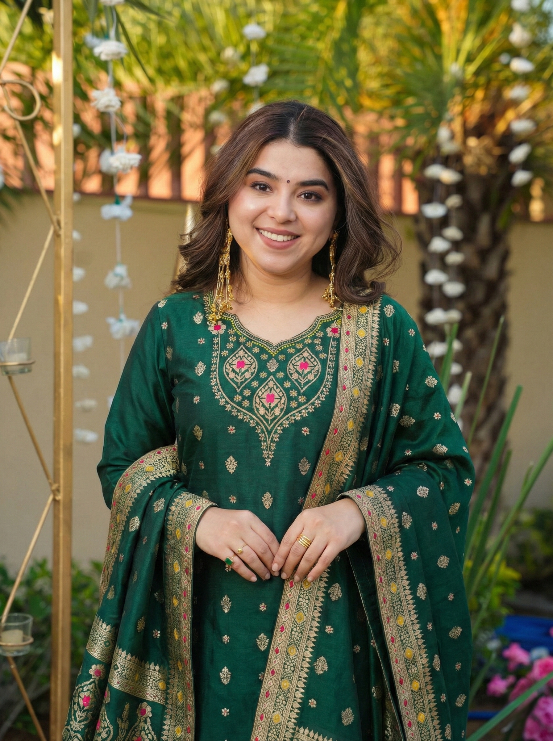 Emerald Royale Embroidered Silk Blend Suit Set
