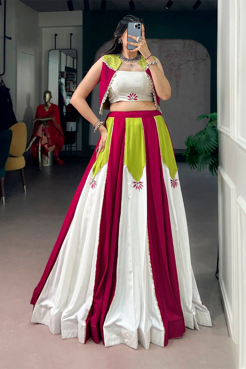 Rangrez Fuchsia & Ivory Navratri Chaniya Choli with Koti Set