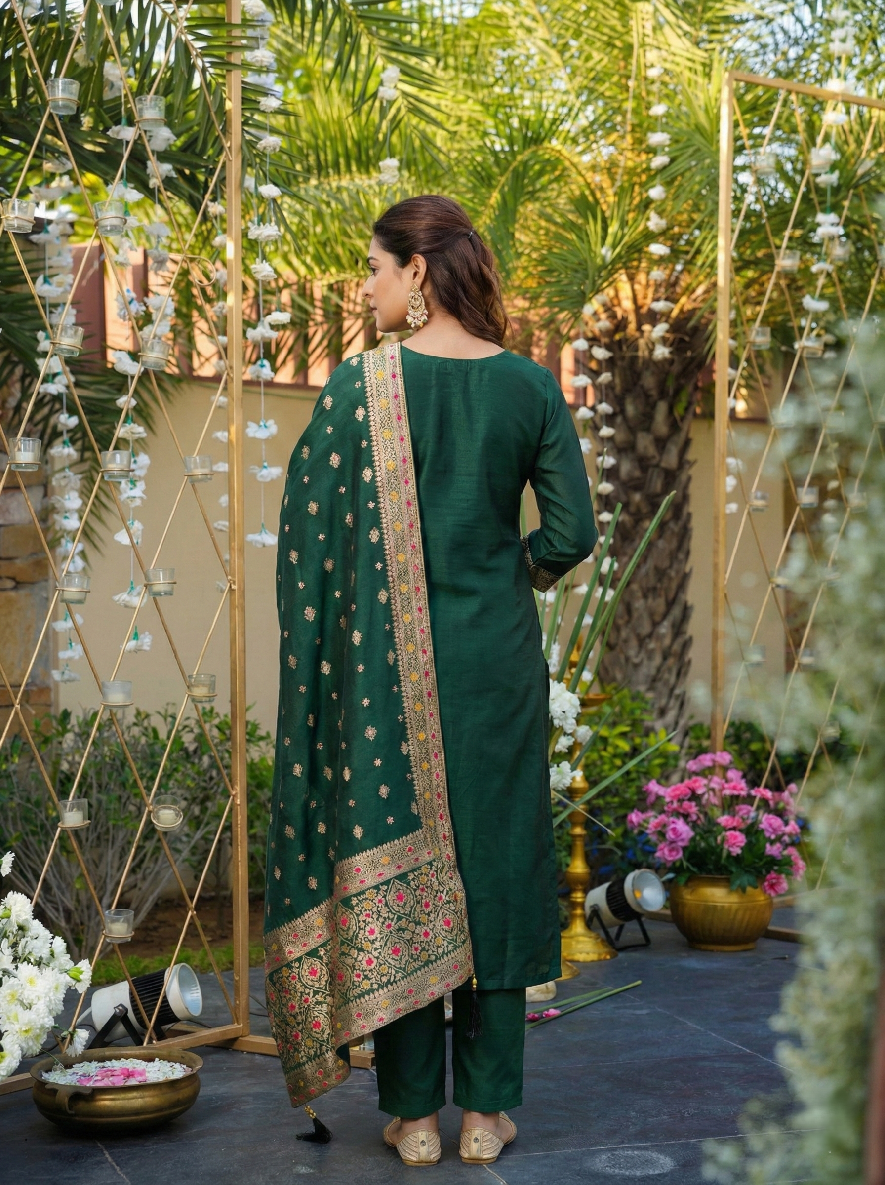 Emerald Royale Embroidered Silk Blend Suit Set