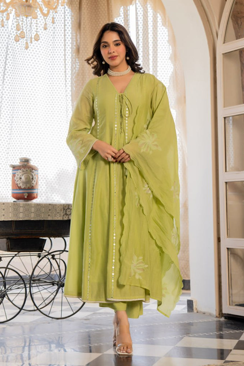 Lime Green Embroidered Kurta Set with Dupatta