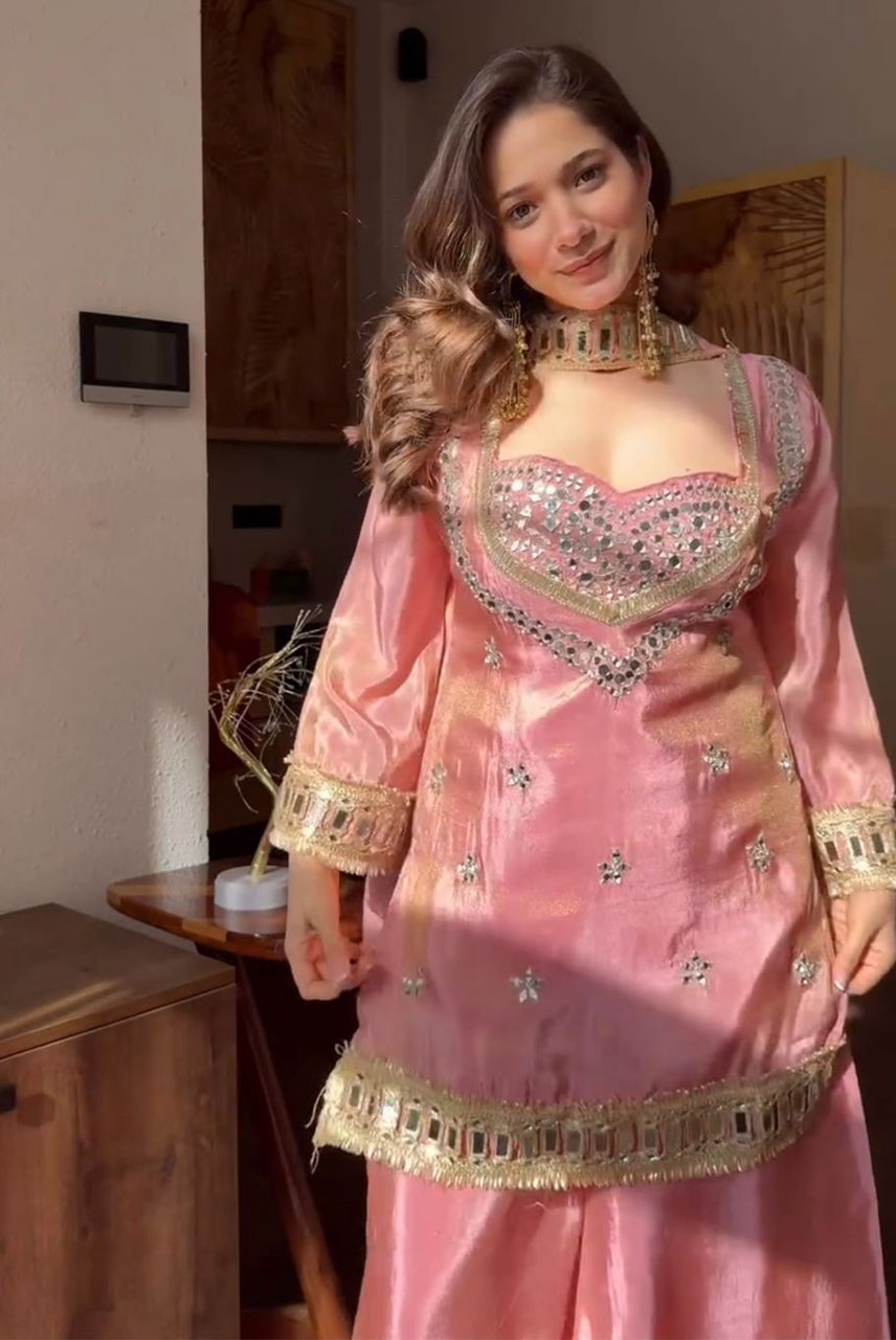 Gulbahar Blush Pink Mirror Work Sharara Set
