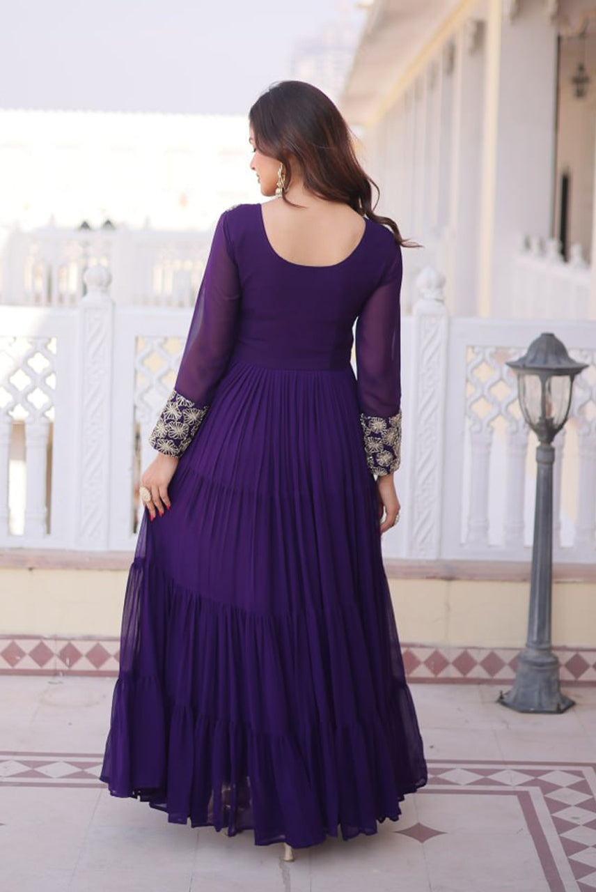 Royal Purple Embroidered Flared Anarkali Gown