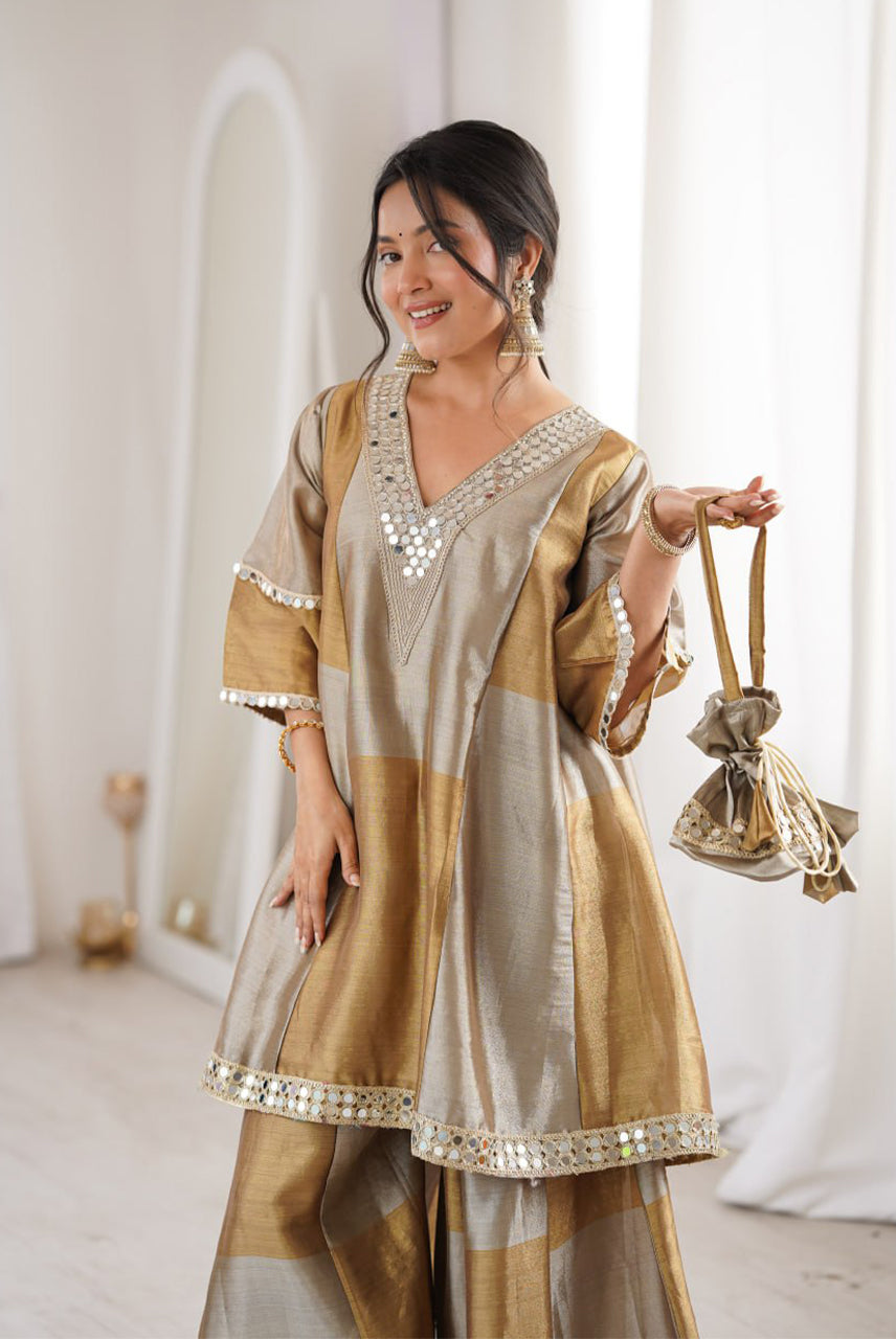 Zarina Gold Tissue Sharara Set