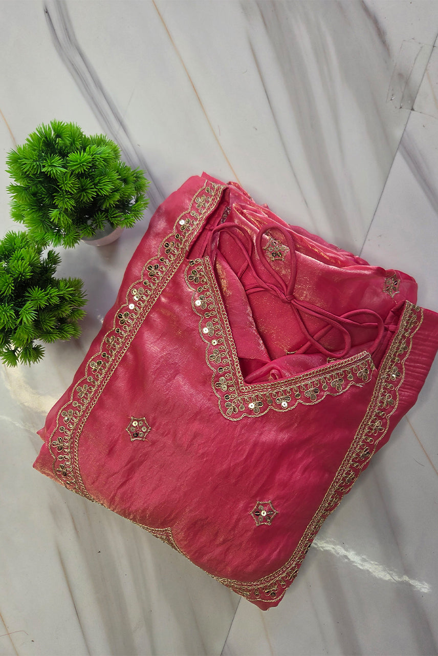 Gulnaar Pink Organza Anarkali Kurta Set