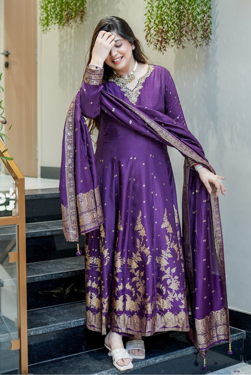Shahi Noor Purple Zari Anarkali Set