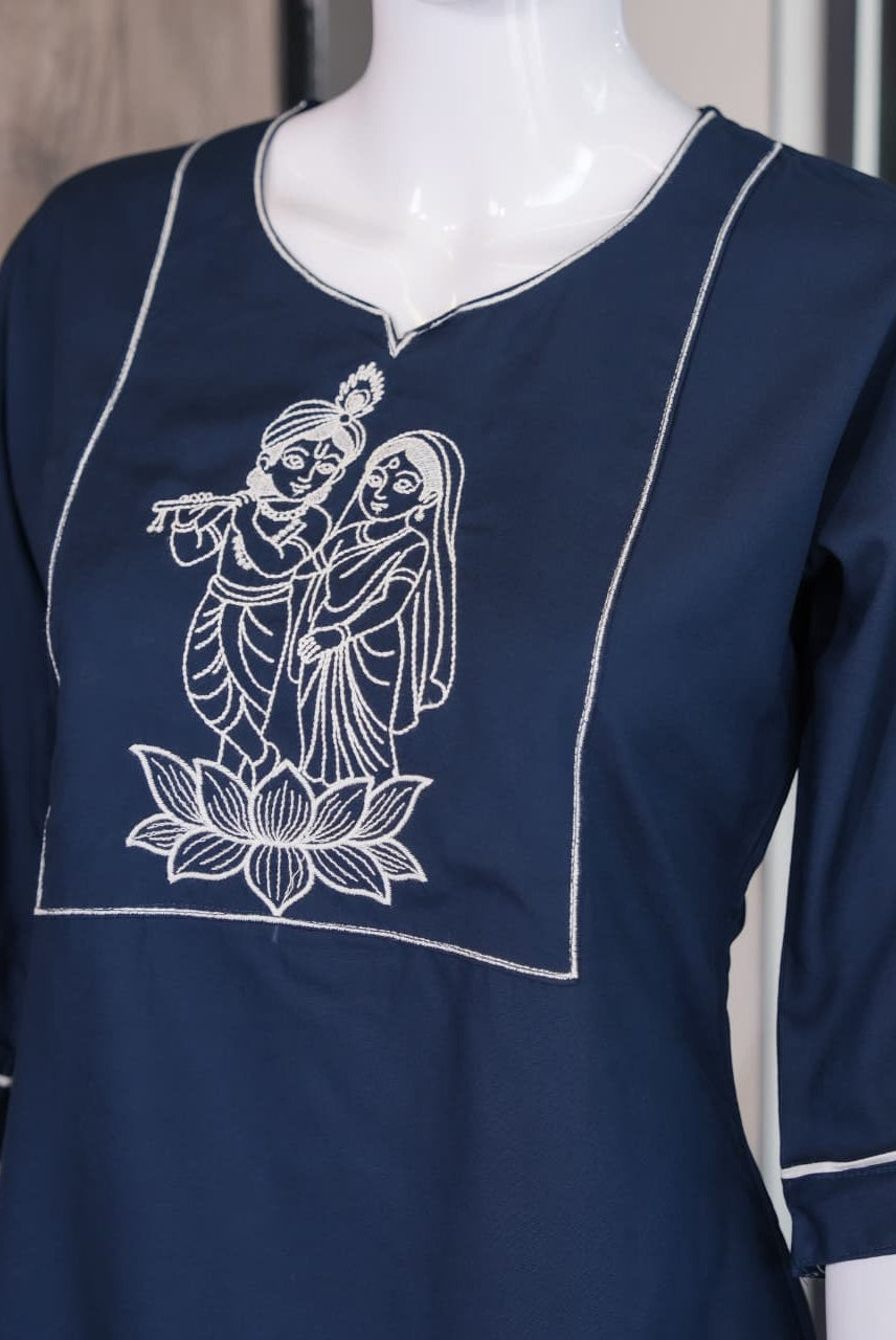 Navy Blue Embroidered Co-Ord Set for Women