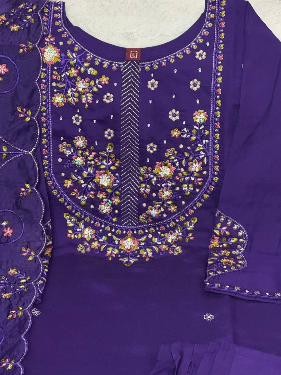 Royal Purple Marina Silk Embroidered Suit Set with Dupatta