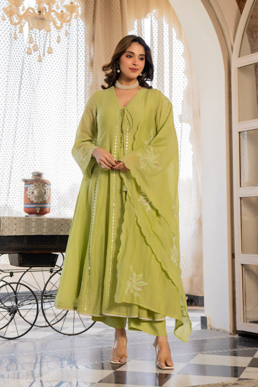 Lime Green Embroidered Kurta Set with Dupatta