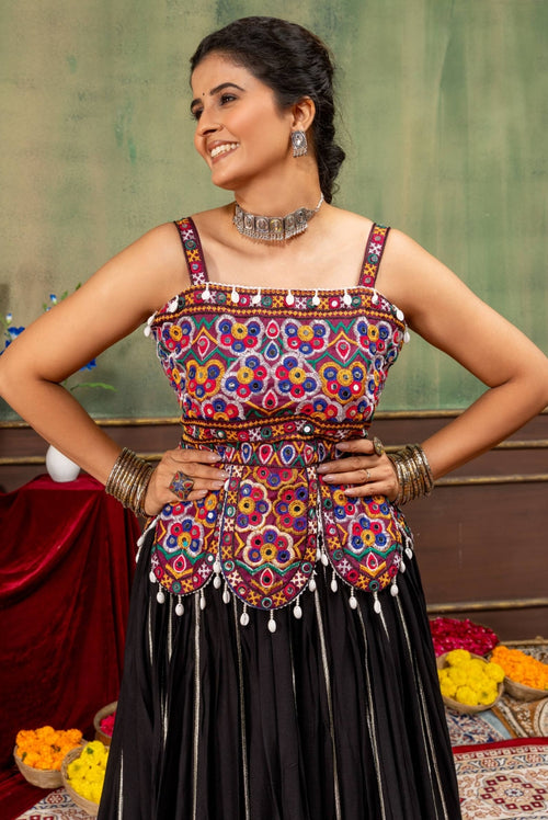 Black Multicolor Embroidered Lehenga Set
