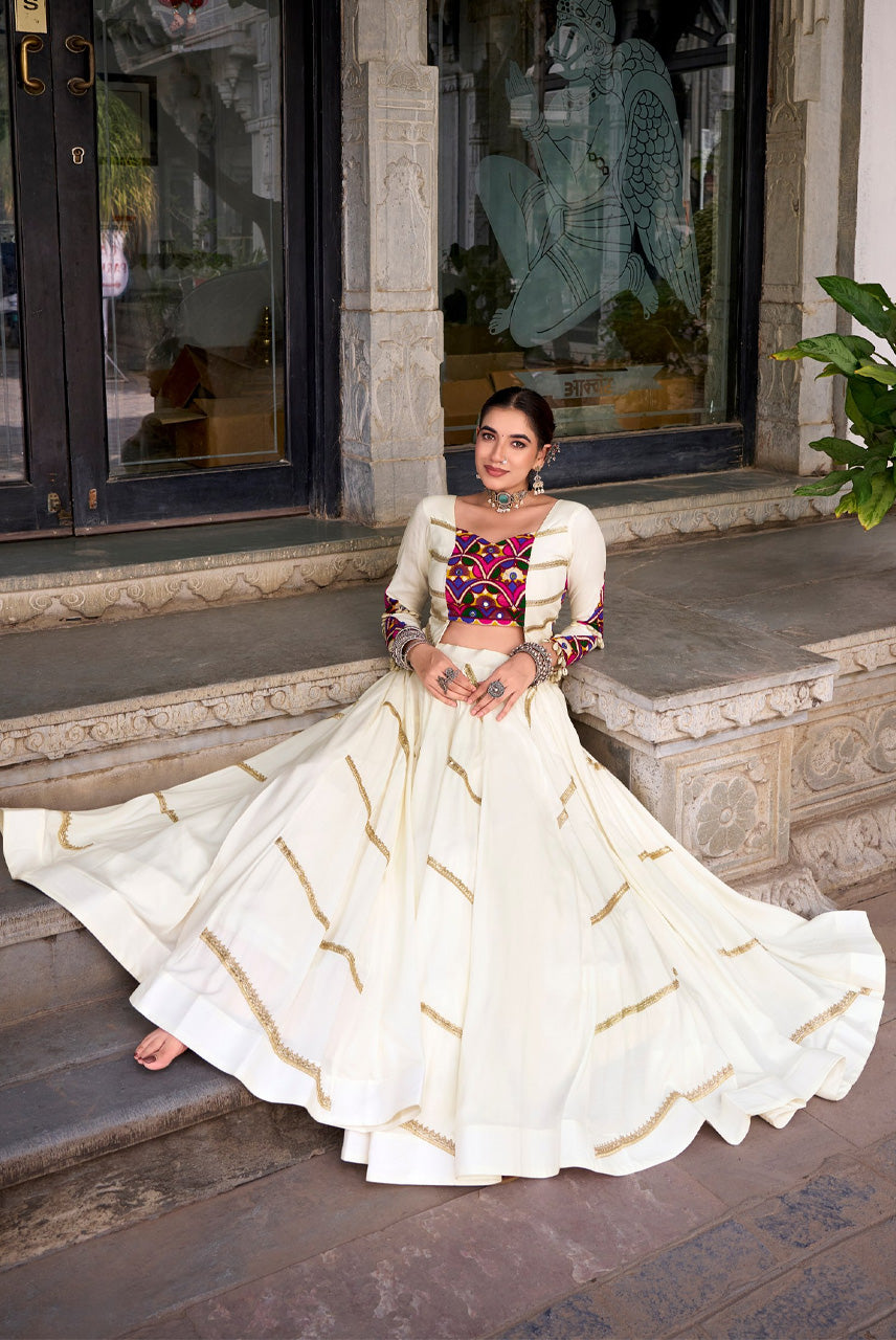 Ivory Embroidered Crop Top with Flared Skirt & Shrug Co-Ord Set