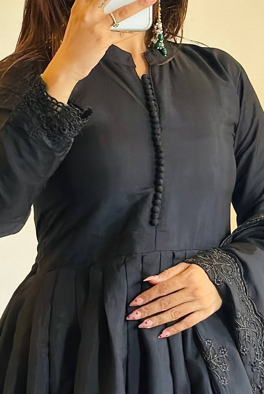 Black Embroidered Anarkali Suit Set with Dupatta