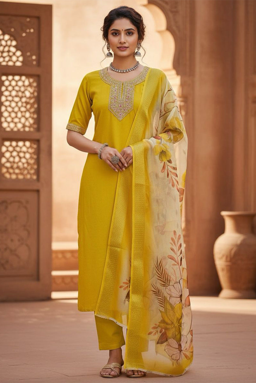 Sunshine Blossom Floral Organza Dupatta Kurta Set