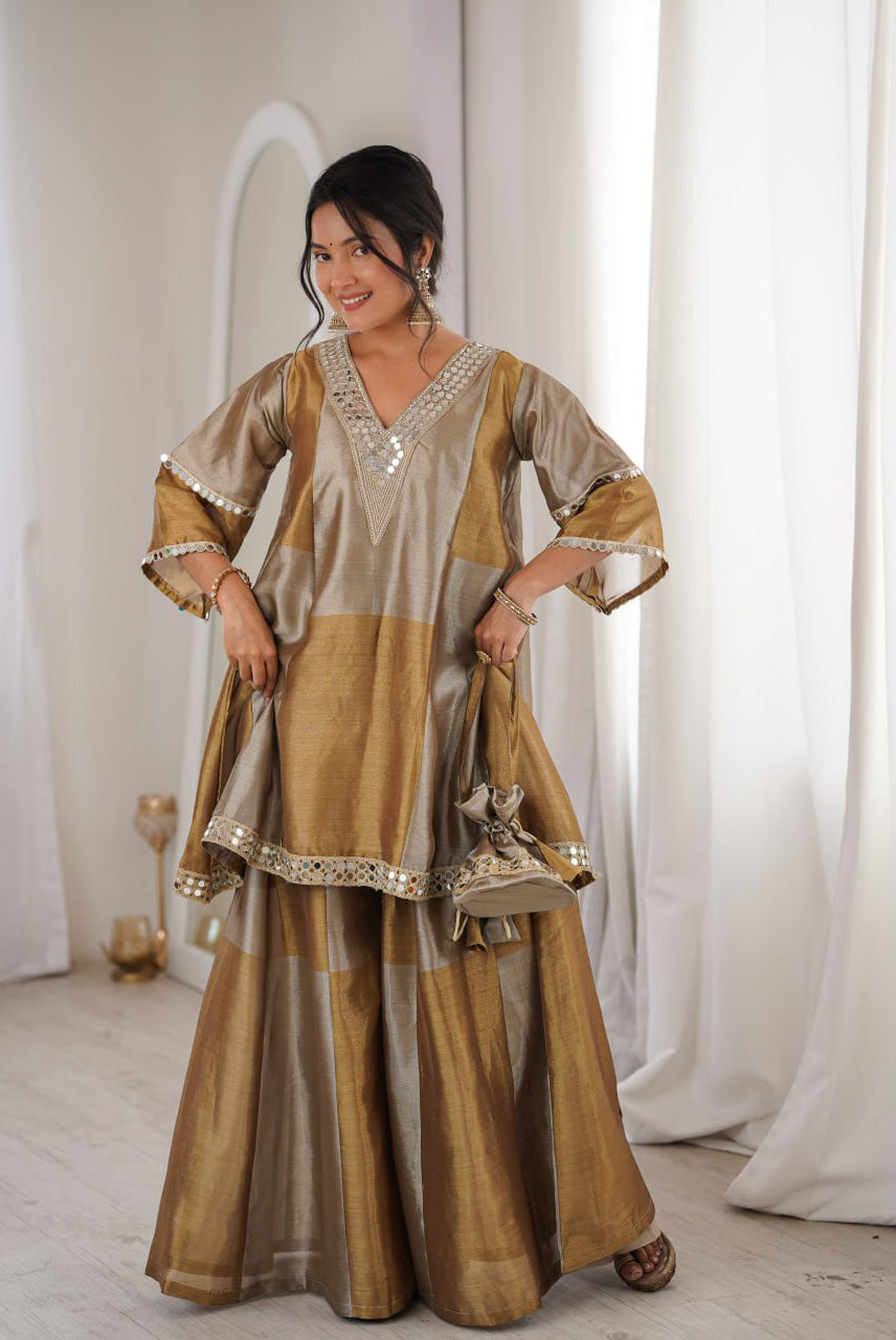 Zarina Gold Tissue Sharara Set