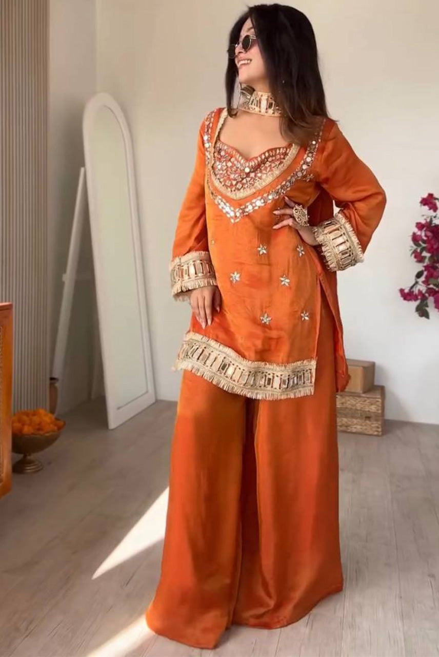 Noor-E-Zafran Mirror Work Sharara Set