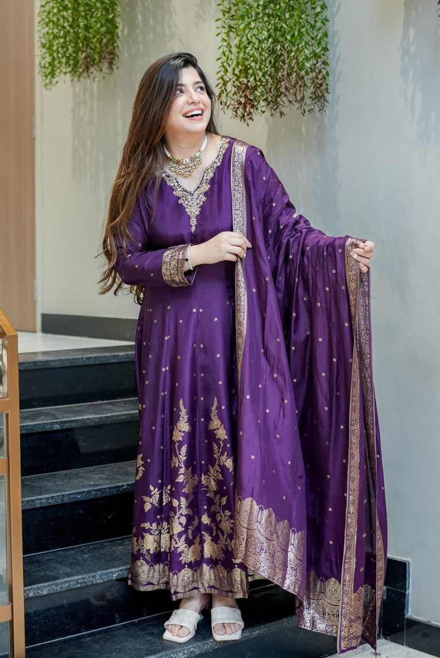 Shahi Noor Purple Zari Anarkali Set