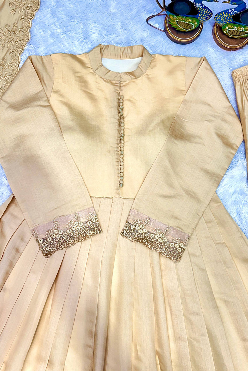 Champagne Beige Embroidered Anarkali Suit Set with Dupatta