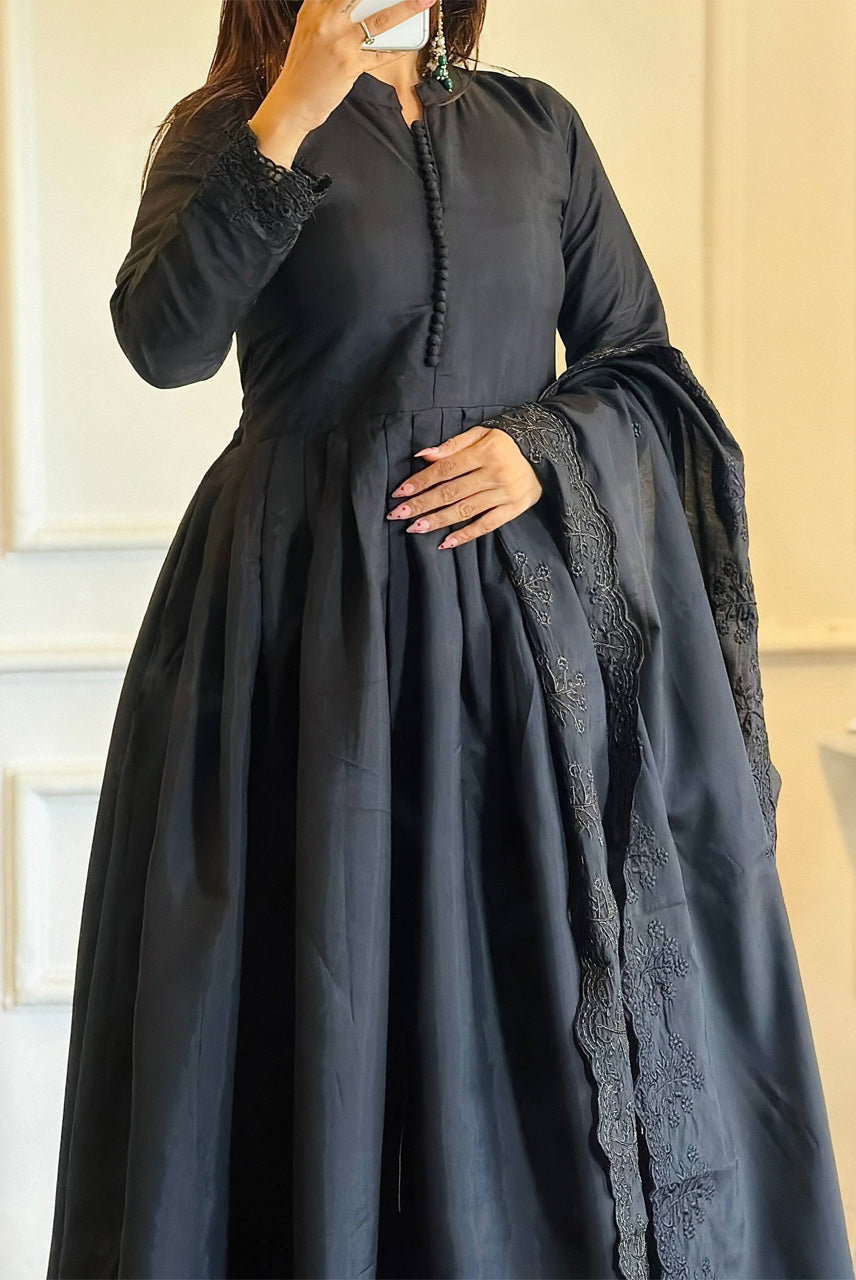 Black Embroidered Anarkali Suit Set with Dupatta