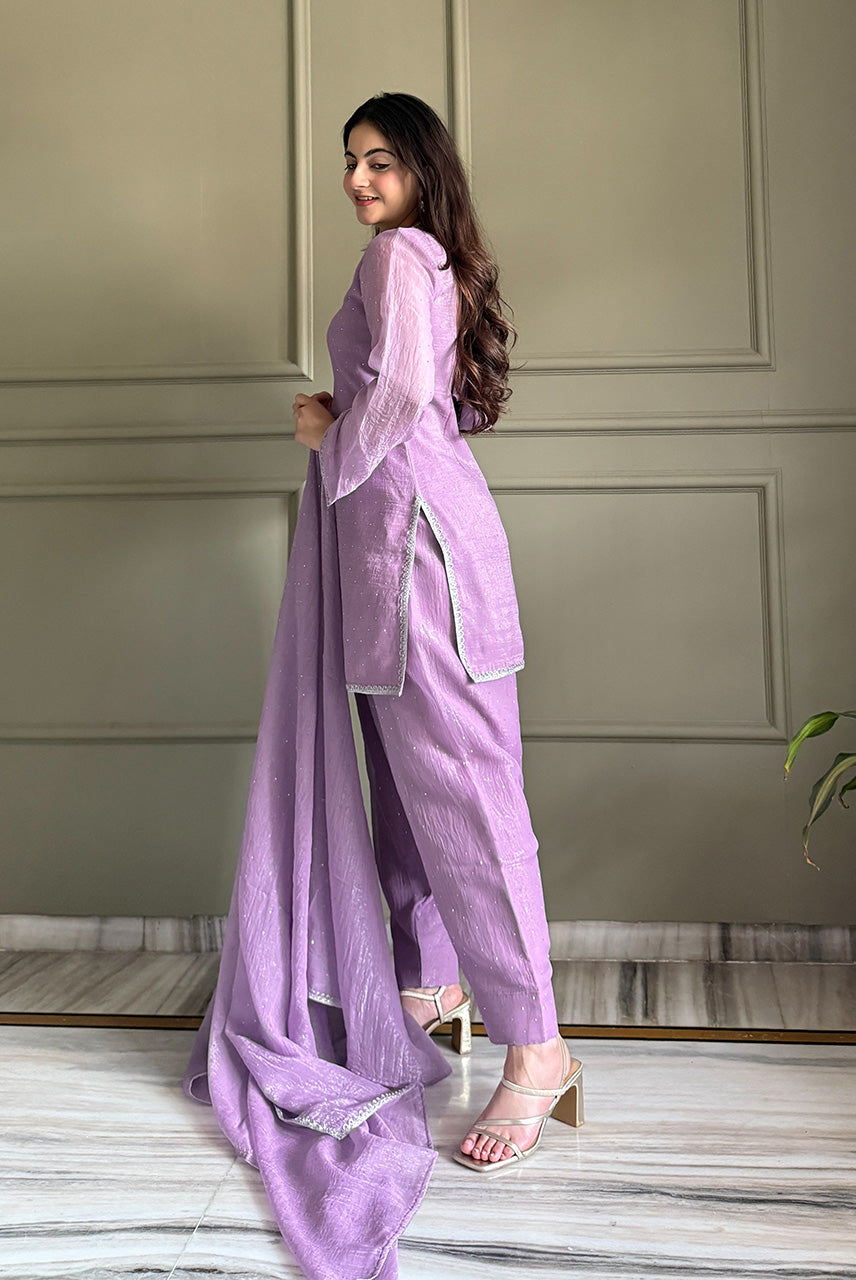 Lavender Glow Embellished Kurta Pant Set with Dupatta