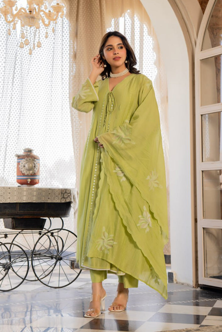 Lime Green Embroidered Kurta Set with Dupatta