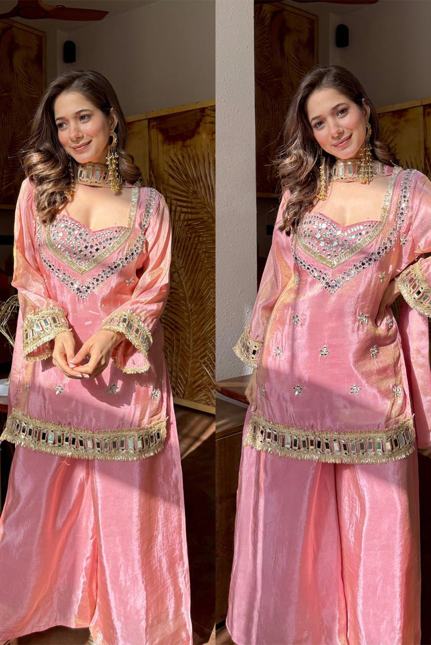 Gulbahar Blush Pink Mirror Work Sharara Set